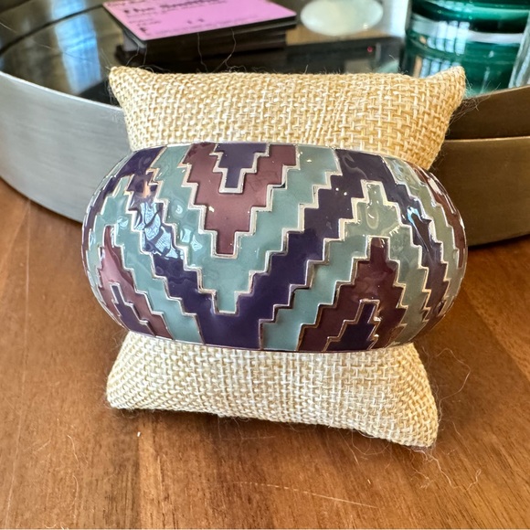 Jewelry - Aztec Pattern Enameled Clamper Bracelet